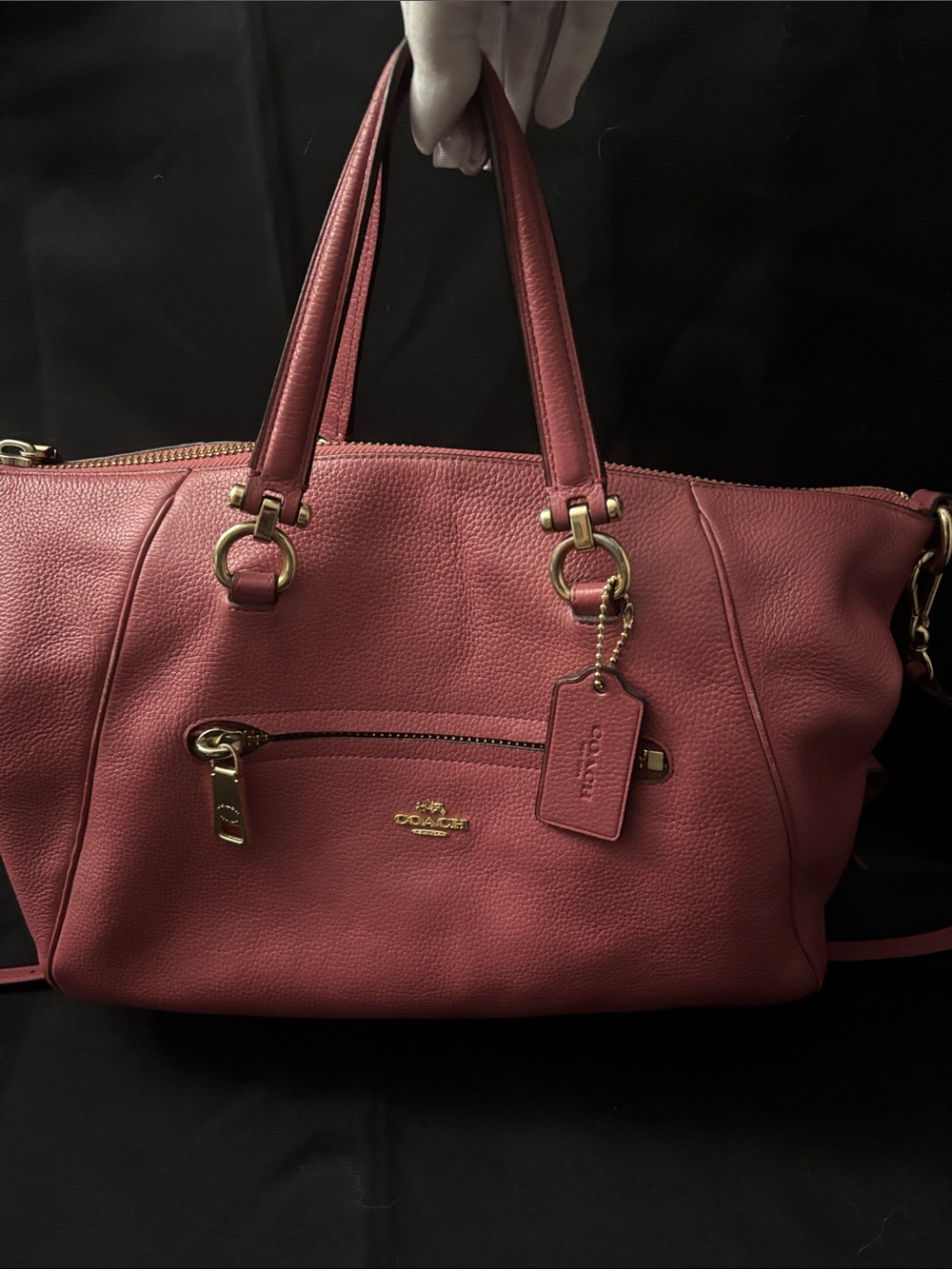 Coach Pebbled Leather Shoulder Bag in mauve